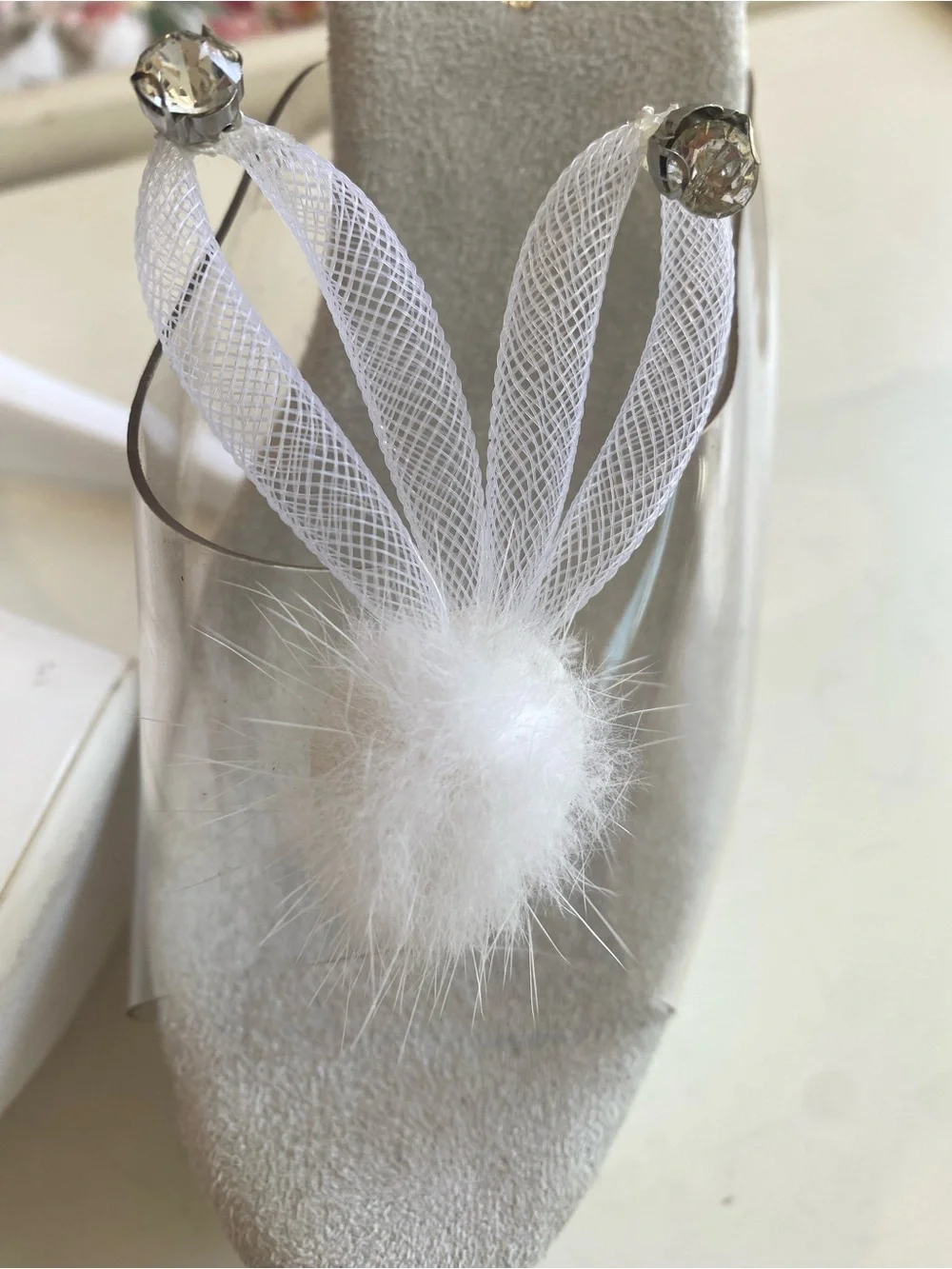PLEASER  Kiss 201BUNNY  Platform Slides , Stiletto Heels, Rhinestone , White , 8
